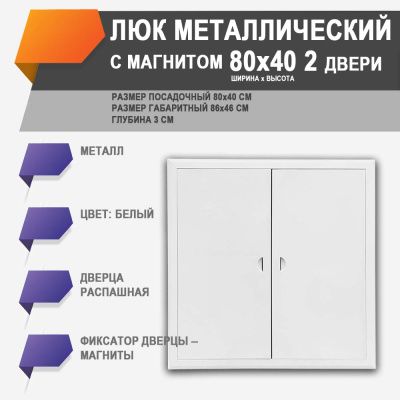 ЛММ 80х40/2 люк металлический с магнитом 2 дверцы